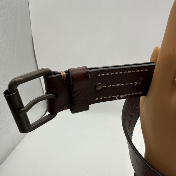 Lands’ End Mens Brown Leather 1.3/8” Wide Belt Size 36 Brass Tone Buckle - Picture 2 of 14